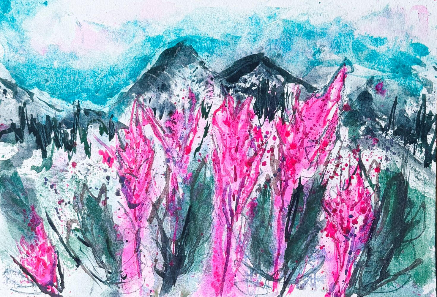 a roadside patch watercolor and graphite We pulled over along the Klondike Highway to admire this lovely patch of fireweed.