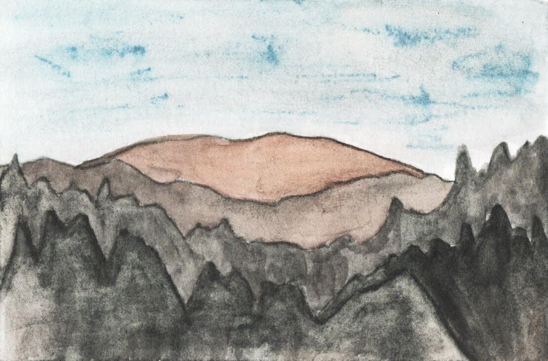 A view from Main Street, Franklin, NC graphite on hot press cotton Water soluble graphite capturing the surrounding mountains.