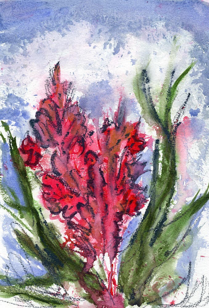 full bloom watercolor and crayon Fireweed thickets were the highlight of my trip - this beautiful flower is everywhere in the region. The intense color is stunning.